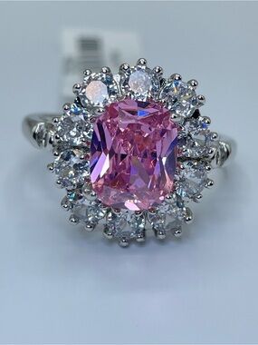 Swarovski Crystal Elements Pink White Halo Statement Ring Glam Sz 10